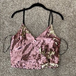 Topshop pink and gold sequin crop top